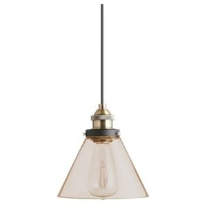 Industrial Glass & Brass Cone Pendant Light, Amber Colour: Amber