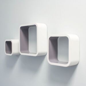 Aya Set of 3 Cube Floating Wall Shelves, White/Grey Colour: White/Grey