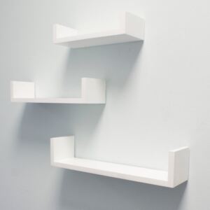 Ilma Set of 3 U Shaped Floating Wall Shelves, White Colour: White