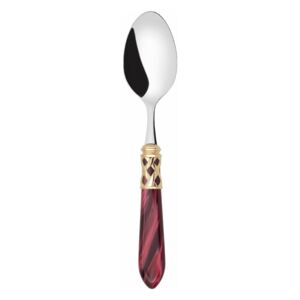ALADDIN GOLD-PLATED RING 6 COFFEE & TEA SPOONS - Burgundy Red
