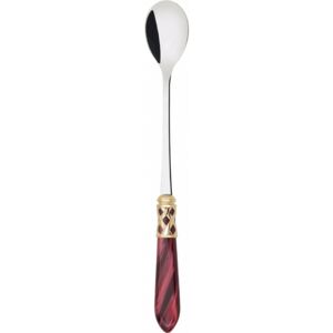 ALADDIN GOLD-PLATED RING 6 LONG DRINK SPOONS - Burgundy Red