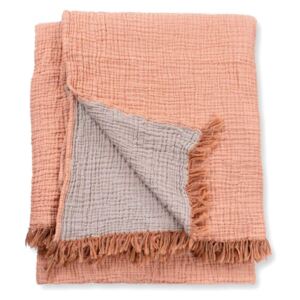 Terracotta Crinkle Cotton Throw Blanket - 145 x 180 cm / Orange / Cotton