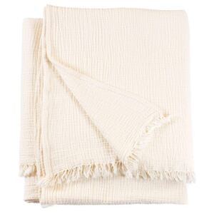 Chalk Crinkle Cotton Throw Blanket - 140 x 200 cm / Cream / Cotton