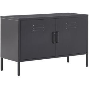 2 Door Sideboard Black Stainless Steel Home Office Furniture Shelves Leg Caps Industrial Design Beliani