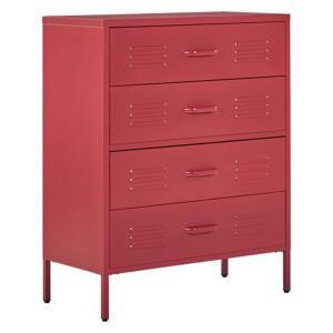 4 Drawer Chest Red Metal Steel Storage Cabinet Industrial Style for Home Office Living Room Beliani