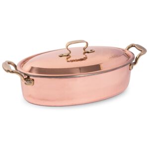 COPPER OVAL CASSEROLE WITH LID - 34x20CM
