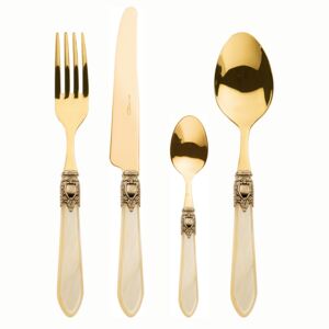 OXFORD ANTIQUE GOLD-PLATED 24 KT 24 PIECE CUTLERY SET - Ivory