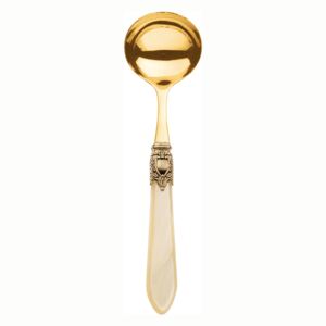 OXFORD ANTIQUE GOLD-PLATED 24 KT SAUCE AND GRAVY LADLE - Ivory