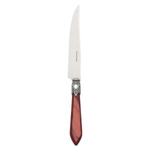 OXFORD OLD SILVER-PLATED RING 6 STEAK KNIVES - Burgundy Red