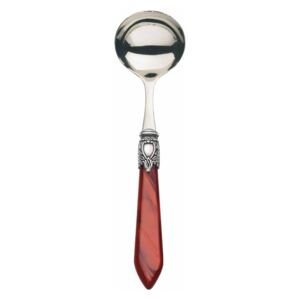 OXFORD OLD SILVER-PLATED RING SAUCE AND GRAVY LADLE - Burgundy Red