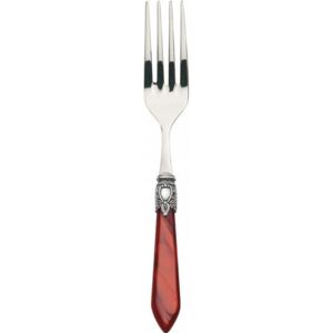 OXFORD OLD SILVER-PLATED RING VEGETABLE & MEAT SERVING FORK - Burgundy Red