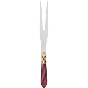 ALADDIN GOLD-PLATED RING ROAST CARVING FORK - Burgundy Red