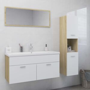 VidaXL Bathroom Furniture Set White and Sonoma Oak Chipboard