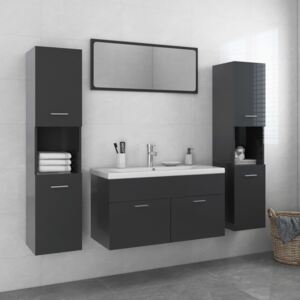 VidaXL Bathroom Furniture Set High Gloss Grey Chipboard