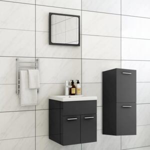 VidaXL Bathroom Furniture Set High Gloss Grey Chipboard
