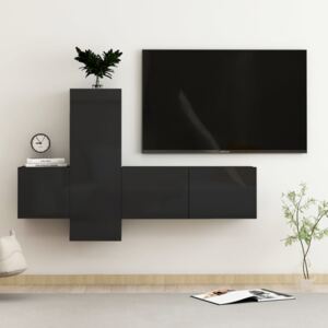 VidaXL 3 Piece TV Cabinet Set High Gloss Black Chipboard