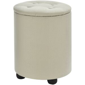 HOMCOM Linen Upholstered Round Ottoman Stool Cream White