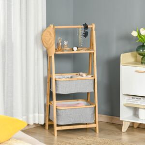 HOMCOM Bamboo Ladder Storage Shelf 3-Tier Foldable Organizer Shelves Lightweight Spacer Saver for Living Room, Bedroom, Kitchen, Balcony