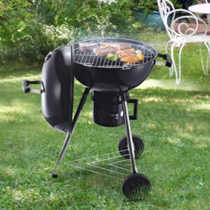 Outsunny Steel Freestanding Charcoal BBQ Grill w/ Wheels Black