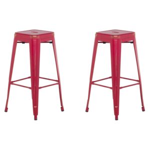 Set of 2 Bar Stools Red with Gold Metal 76 cm Stackable Counter Height Industrial Beliani