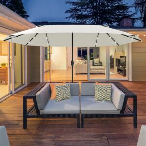 Outsunny 4.4m Double-Sided Sun Umbrella Garden Parasol Patio Sun Shade Outdoor with LED Solar Light , Cream White
