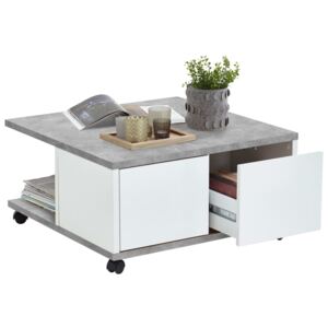 FMD Mobile Coffee Table 70x70x35.5 cm Concrete and Glossy White
