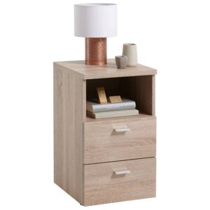 FMD Bedside Cabinet with 2 Drawers and Open Shelf Oak
