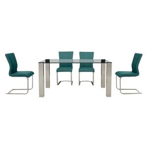 Ideas 160cm Dining Table with Grey Tabletop and 4 Dining Chairs with Square-Edged Cantilever Bases