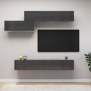 3079569 7 Piece TV Cabinet Set High Gloss Grey Chipboard (2x804534+803342)