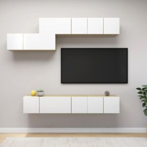 3079254 7 Piece TV Cabinet Set White and Sonoma Oak Chipboard (2x804525+803336)