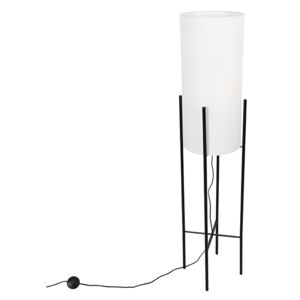 Design floor lamp black linen shade white - Rich