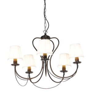 Chandelier brown with pleated clamp cap cream 5-light - Como