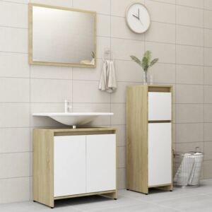 VidaXL 3 Piece Bathroom Furniture Set White and Sonoma Oak Chipboard