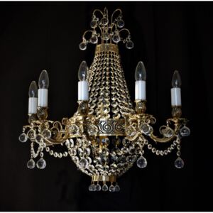 Large 5-arm wall light with strass basket and crystal balls