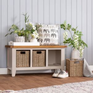 Chester Grey Painted Oak Hall Bench with Wicker Baskets