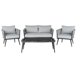 Garden Conversation Set Black PE Rattan Grey Cushions Outdoor 4 Seater with Coffee Table Beliani