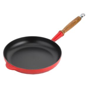 Le Creuset 26cm Cast Iron Frying Pan With Wooden Handle Cerise