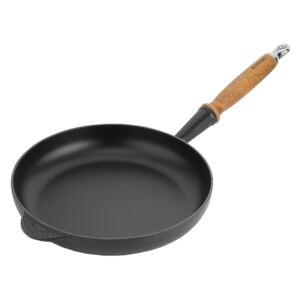 Le Creuset 26cm Cast Iron Frying Pan With Wooden Handle Satin Black