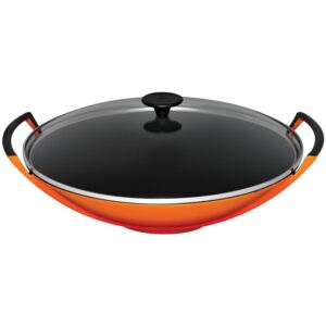 Le Creuset Cast Iron Wok With Glass Lid Volcanic