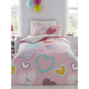 Hearts Single Pink Duvet Cover and Pillowcase Set