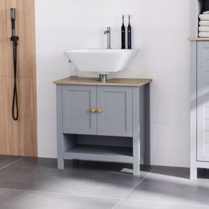 Kleankin Bathroom Under Sink Cabinet, Bathroom Vanity Unit, Pedestal Under Sink Design, Storage Cupboard with Adjustable Shelf, Grey