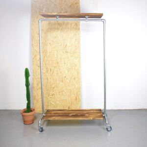 ZIITO RD - Clothes rack on wheels with two wooden shelves