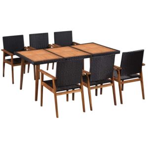 7 Piece Outdoor Dining Set Poly Rattan Black and Brown