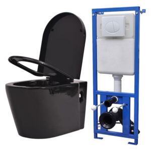 VidaXL Wall Hung Toilet with Concealed Cistern Ceramic Black