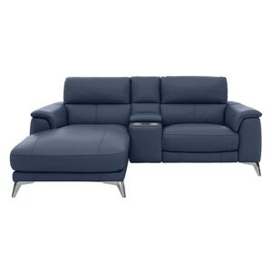 Odyssey Leather Recliner Chaise Sofa with Cupholders and Power Headrests - Blue- World of Leather