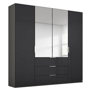 Rauch - Formes Glass 4 Door Combo Hinged Wardrobe with 2 Mirrors and Drawers - Black