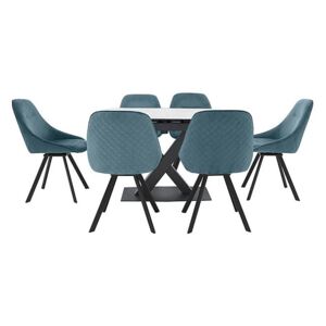 Arctic Extending Dining Table with White Top and 6 Swivel Chairs - Blue