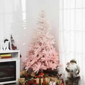 HOMCOM 180cm Artificial Christmas Tree Holiday Home Decoration with Metal Stand, Automatic Open, White and Pink