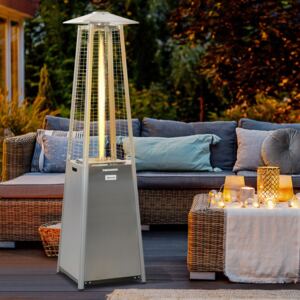 Outsunny 11.2KW Outdoor Patio Gas Heater Stainless Steel Pyramid Propane Heater Garden Freestanding Tower Heater with Wheels, Dust Cover, Regulator and Hose, Silver