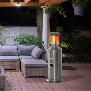 Outsunny 10KW Outdoor Gas Patio Heater Terrace Freestanding Bullet Style Heater with Wheels, Dust Cover, Regulator and Hose, Silver